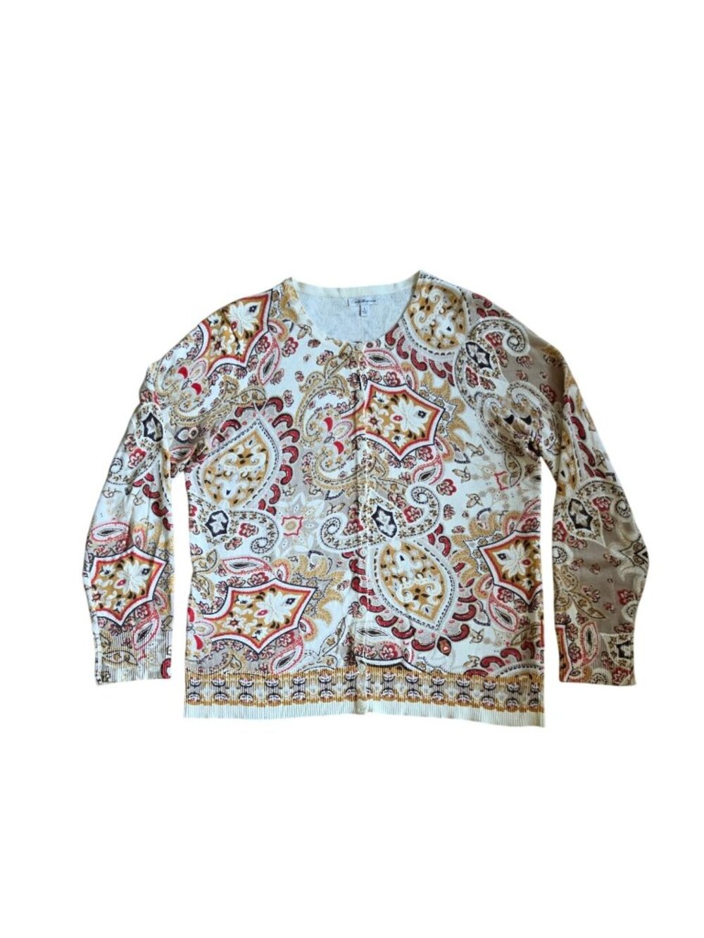 Croft & Barrow Cotton Paisley Cottagecore Cardigan L